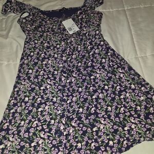 Forever 21 Purple Floral Off-Shoulder Dress